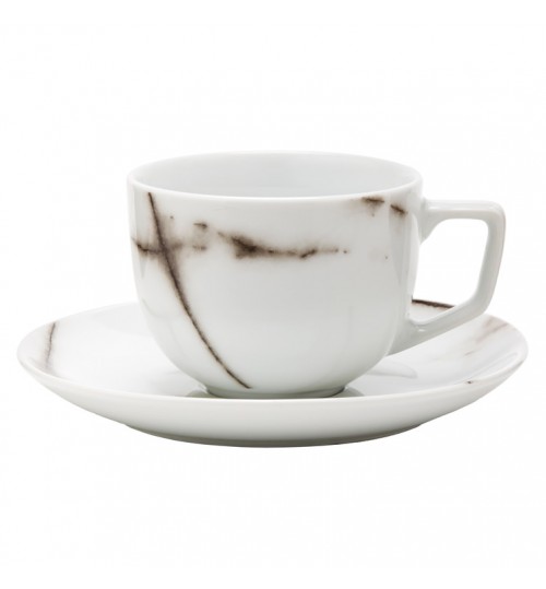 Marbled Porcelain Teacup Saucer Set (Set of 6)